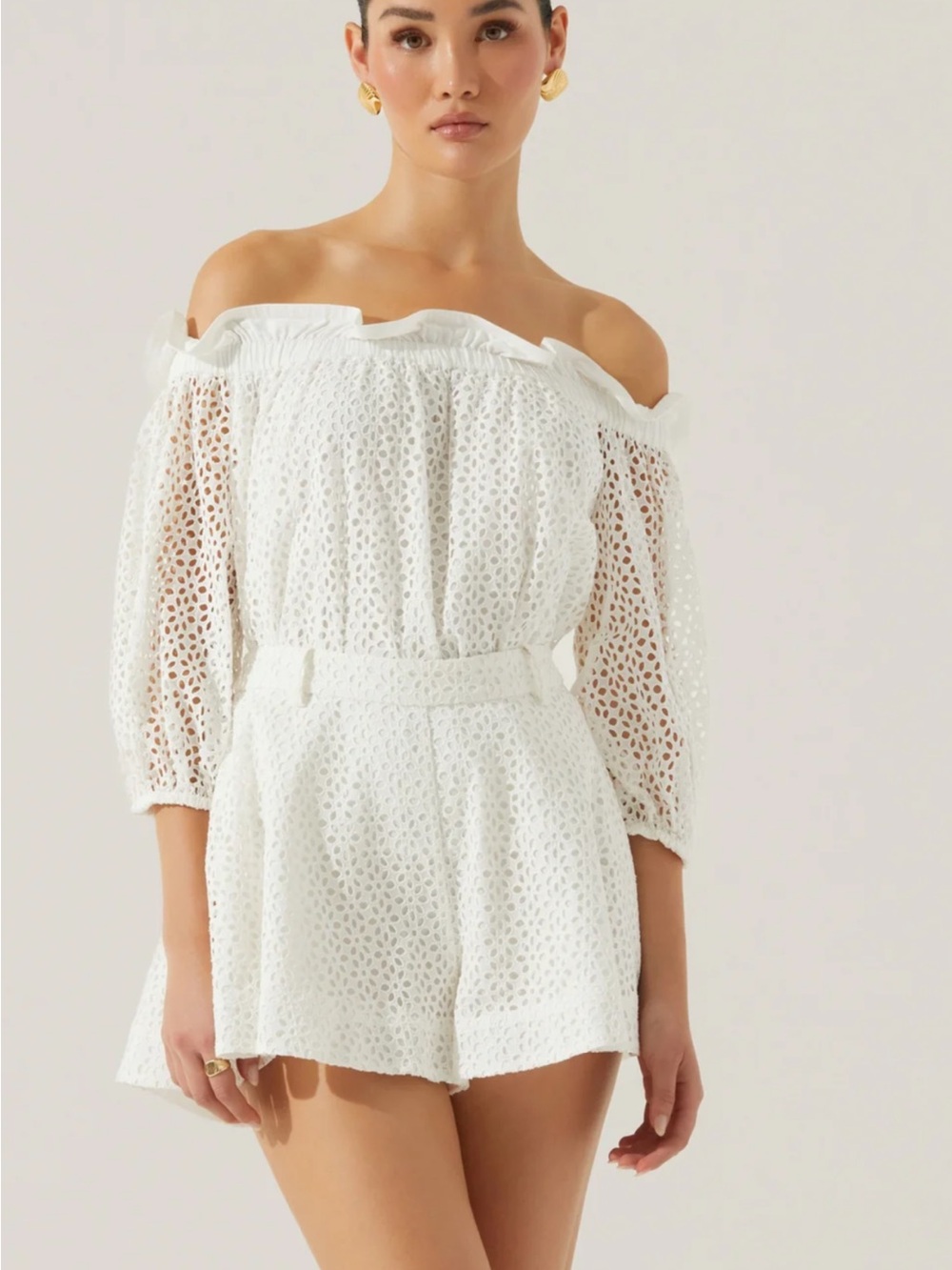 Astr the Label Brissa White Eyelet Off-Shoulder Top NWT SZ MED